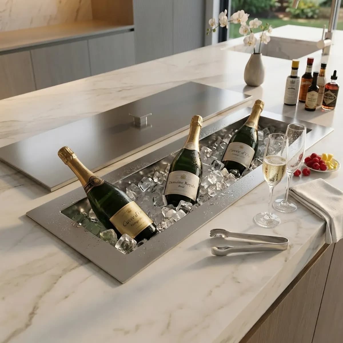 Champanheira Inox 304 de Embutir 50x15x15 cm com Tampa Ecosul