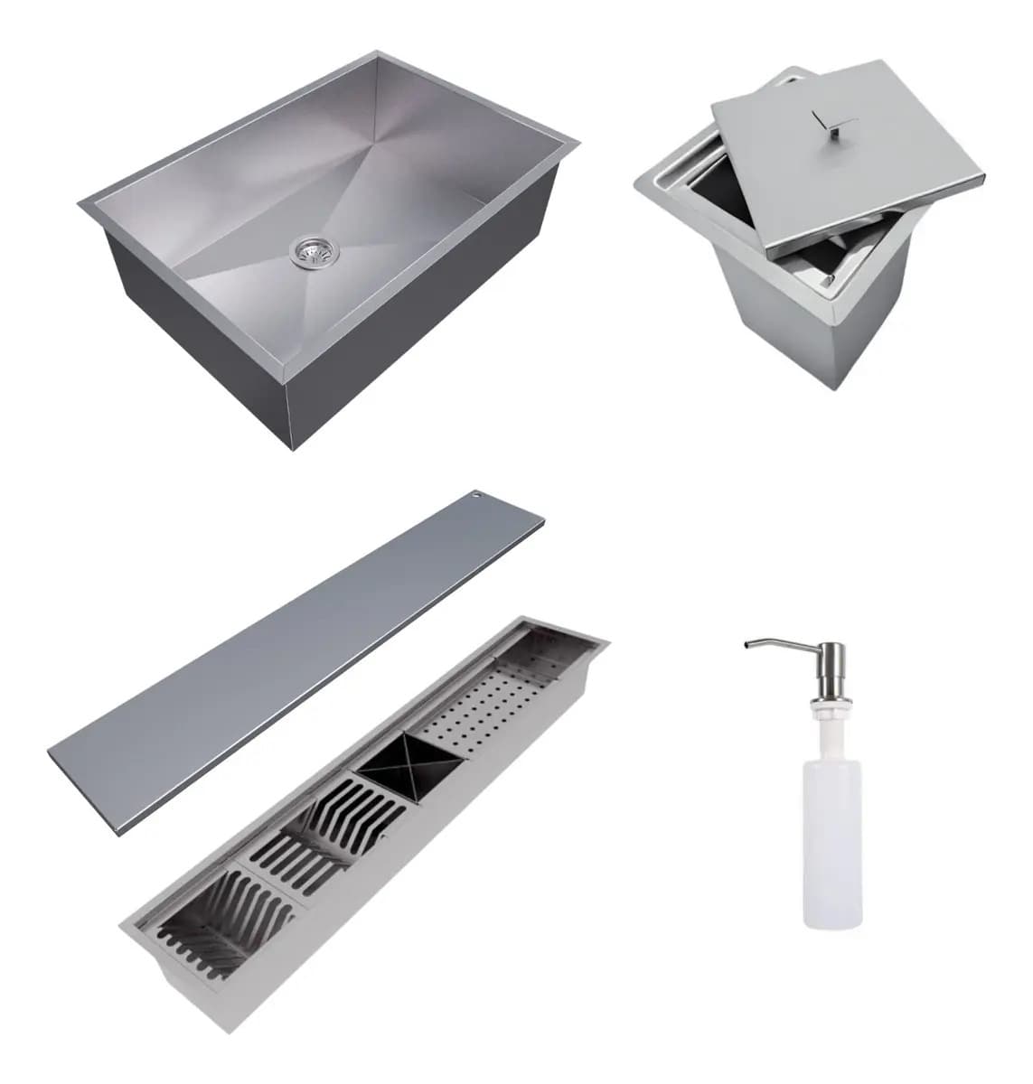 Kit Calha Úmida 19x92 com Tampa, Cuba 40x70, Lixeira 5 L e Dispenser Ecosul