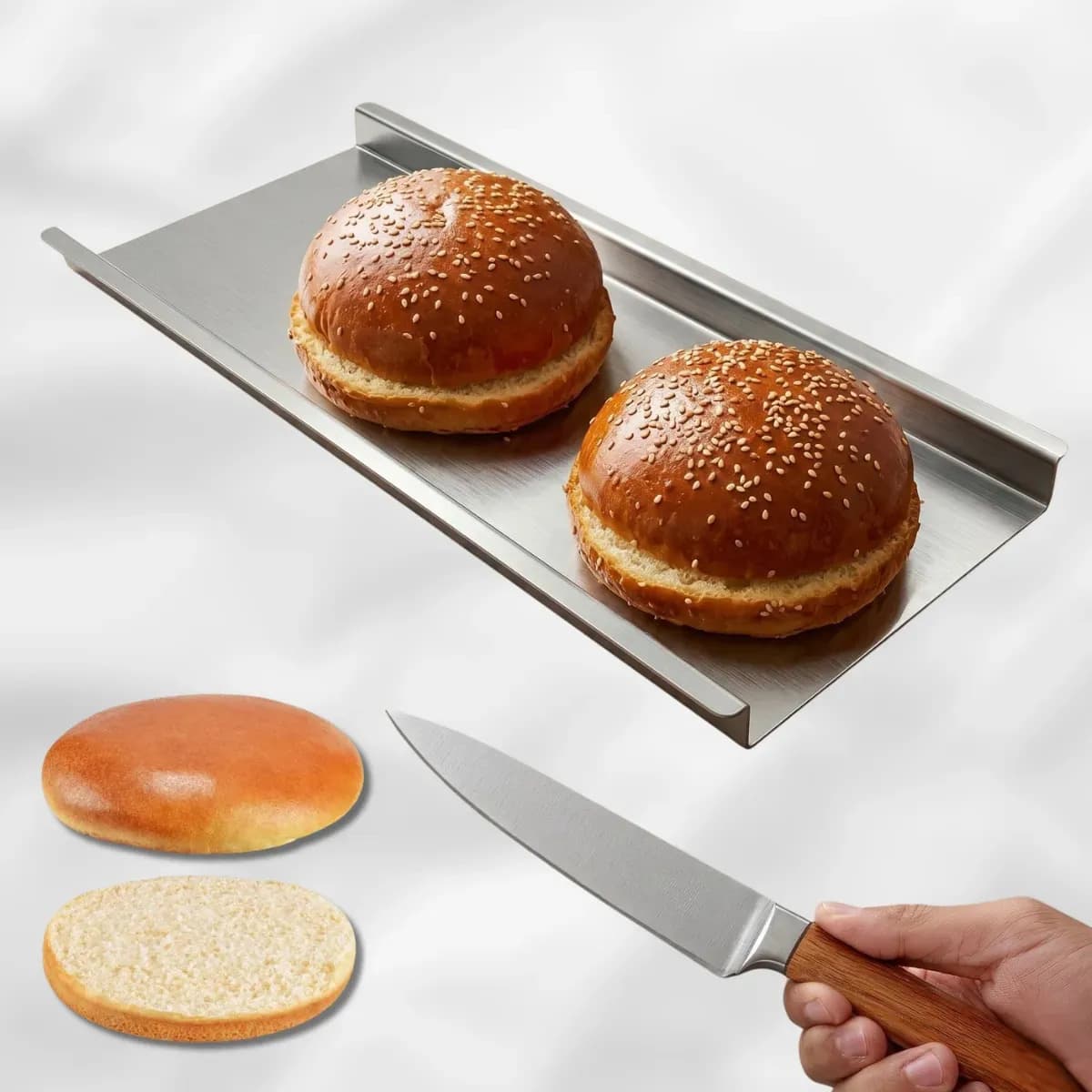 Régua De Corte Pão Hamburguer Inox 304 Guia Cortar Padrão