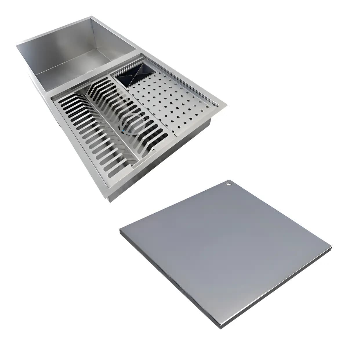 Cuba Com Calha 44x94 + Tampa Aço Inox 304 Ecosul Cozinha Aço Inox