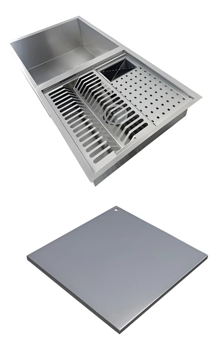 Cuba Com Calha + Tampa De Fechamento Aço Inox 304 Ecosul Cinza