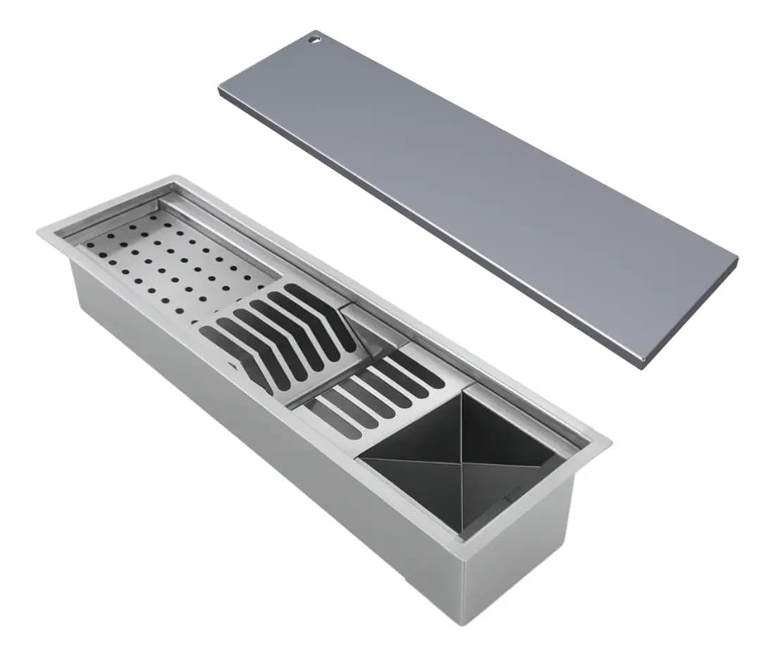 Calha Gourmet Úmida + Tampa De Fechamento 62cm Retangular Prateado
