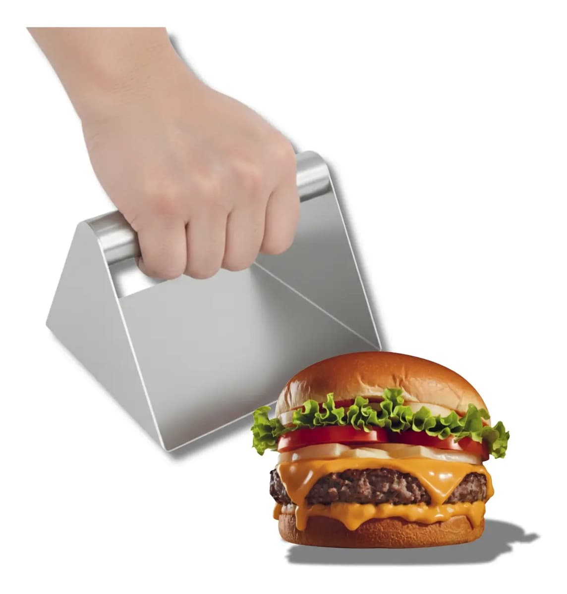 Prensa Para Smash Burguer Hambúrguer Aço Inox 304 Ecosul Cinza