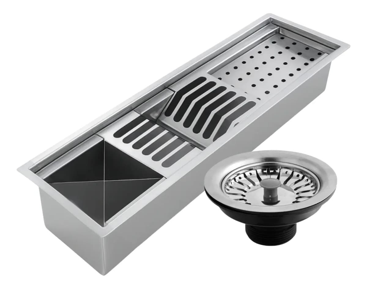 Calha Úmida Gourmet 19x62 cm Inox 304 com Escorredor Ecosul