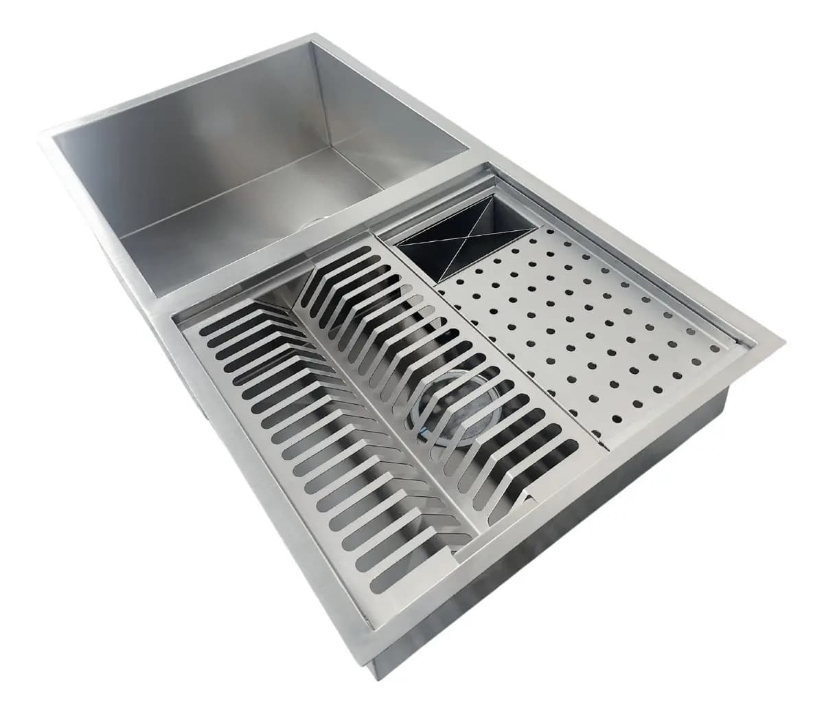 Cuba Com Calha 44x94 + Tampa + Lixeira 5l Aço Inox