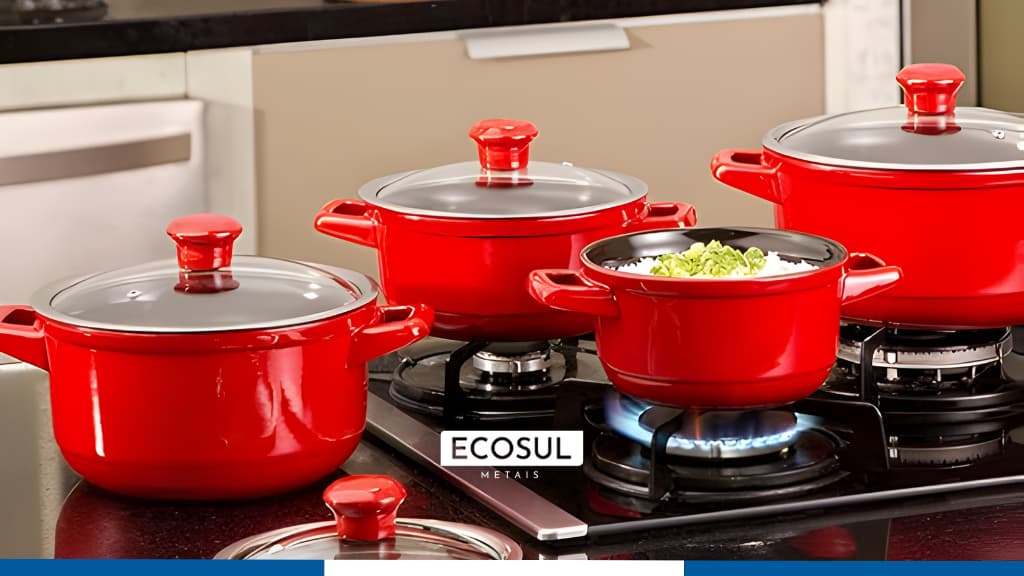 Itens para cozinha - Jogo de Panelas de Cerâmica 5 Peças Vermelho Pomodoro