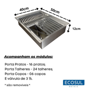 Calha Gourmet Escorredor Inox Tamanho 40x50 Cm Ecosul + TAMPA - Imagem 3