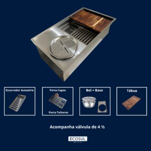 Cuba Workstation Tri Plus Inox 84x48x25 com Acessórios e Tábua - Imagem 2