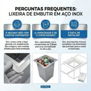 Lixeira Inox de Embutir 7 Litros Ecosul com Tampa Anti-Odor Aço Inox 304 - Imagem 4