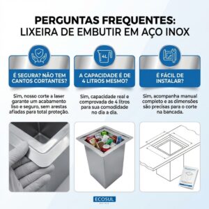 Lixeira Inox de Embutir 4 Litros Ecosul com Tampa Anti-Odor Aço Inox 304 - Imagem 4