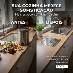 Lixeira Inox de Embutir 5 Litros Ecosul com Tampa Anti-Odor Aço Inox 304 - Imagem 5