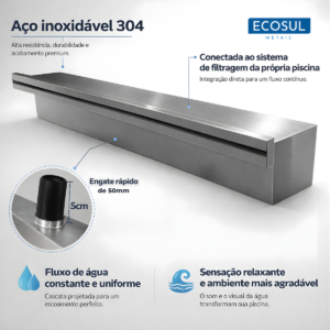 Cascata Slim 80cm para Piscina Aço Inox 304 Ecosul Metais - Imagem 4