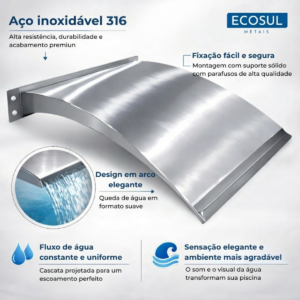 Cascata Para Piscina Long Aço Inox 316 Ecosul - Imagem 2